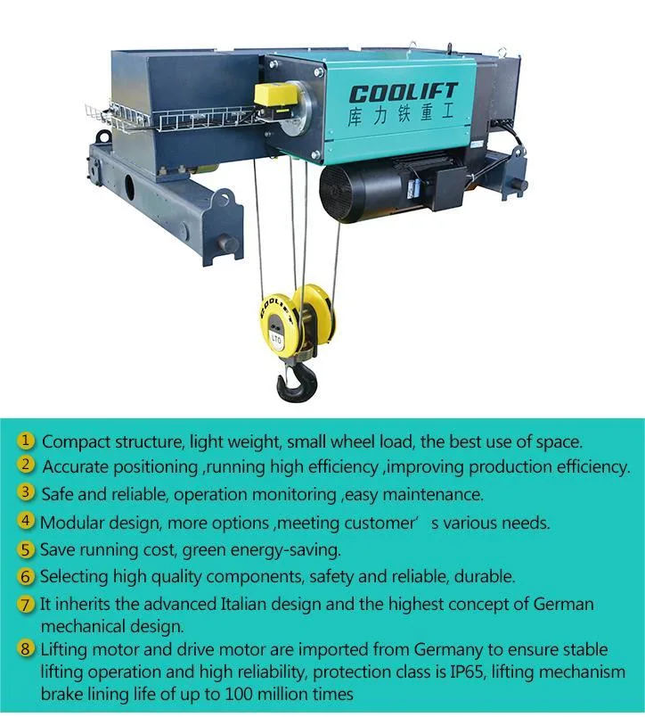 10t 12m Low Headroom European Type Double Girder Electric Wire Rope Hoist